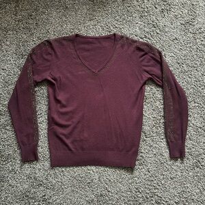 Milano Purple Jeweled V-Neck Sweater Size Medium